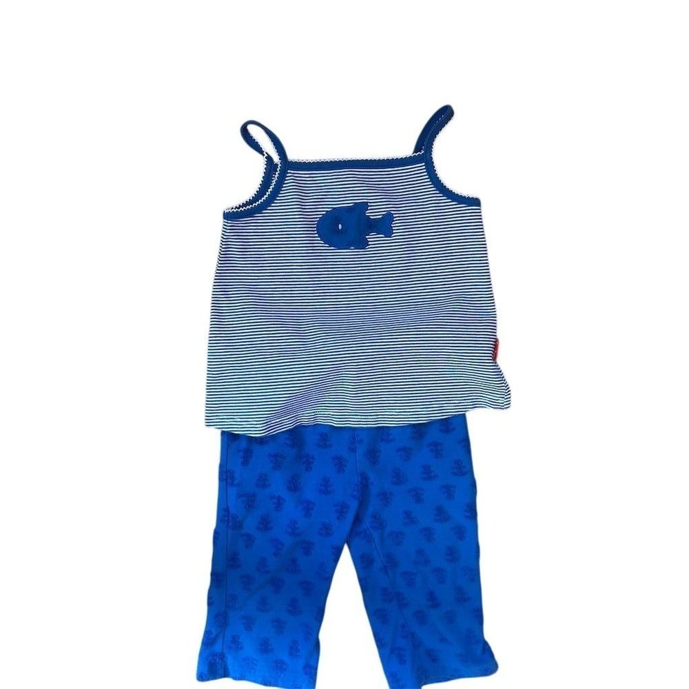 VTG Y2K Le Top Kids Girls Sz 5 Nautical Stripe Fish Anchor Outfit Beach Nautical